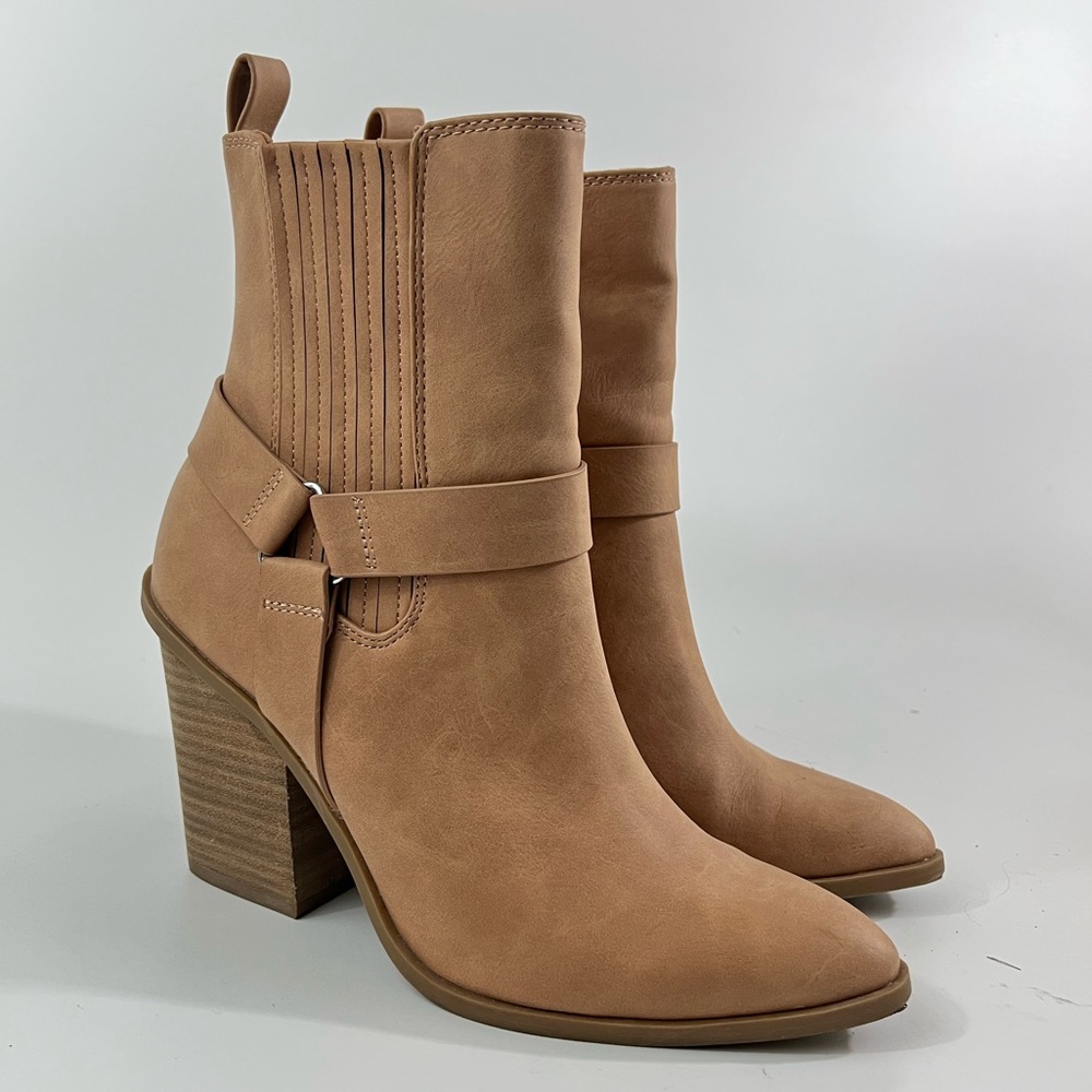 Dolce Vita Womens Nilano Pinkish Tan Ankle Boots 7.5 Chunky Heel